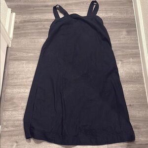 Madewell Classic Black Linen Dress with wide straps.